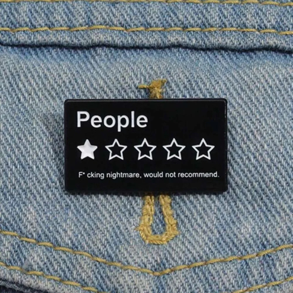 Black white people… one star enamel brooch pin backpack clothing hat bag denim